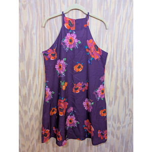 NWOT Women's High Neck A Line Sleeveless Dress with Purple Floral Print MEDIUM